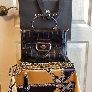 NWOT  elegant Coach Morgan top handle croc black /gold